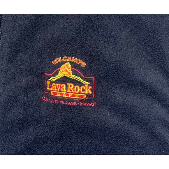 L Hawaii Lava Rock Cafe Volcano Village Fleece Jacket Embroidered Logo GUC Black - Picture 3 of 11